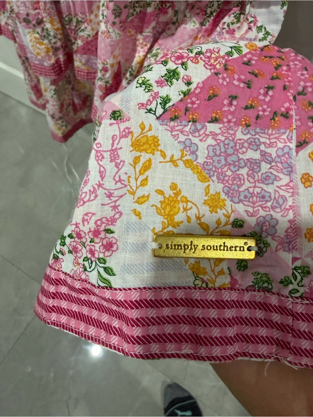 Simply Southern Pink Floral Tiered Maxi Dress with Ruffle Shoulders - Picture 5 of 8